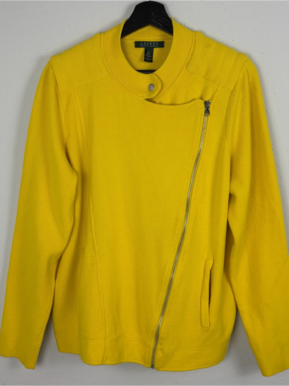 Ralph Lauren Bright Yellow Asymmetrical Zip Knit Jacket